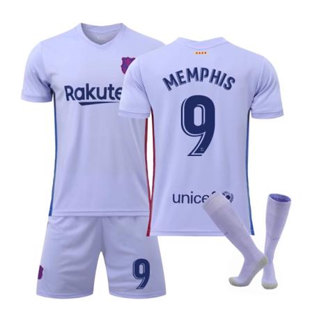 21-22 Barcelona udebane nr. 10 Messi nr. 25 Aubameyang 21 De Jong 9 Depay fodbolduniform Fati trøje Size 9 with socks 20#