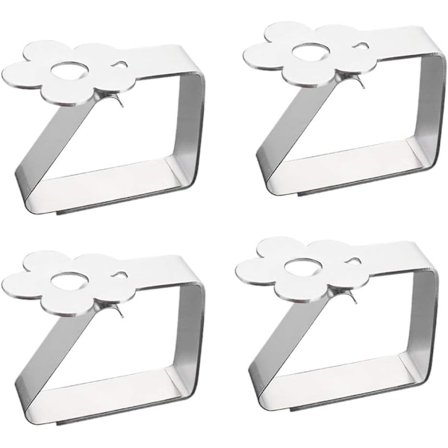Ruostumattomasta teräksestä valmistetut pöytäliinapidikkeet, 4 kpl, kukkakuvio