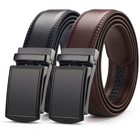 Läderbälte för män 2-pack justerbart 110-130 cm utan hål koläder svart & brun present till män