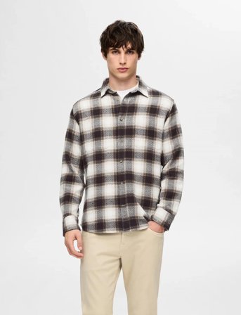 Selected Slhregowen-Grindle Check Shirt Ls - Brown - M