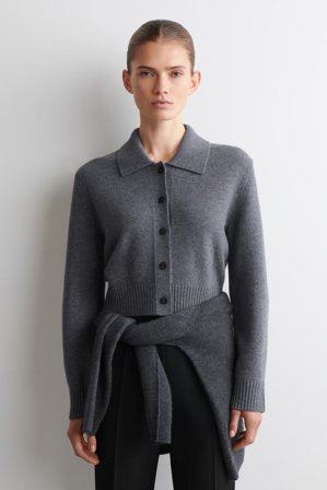 COS Women's Collared Merino Wool Cardigan in Grey