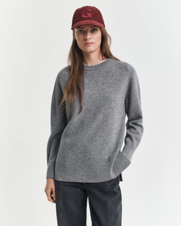 GANT Damen Weicher Rundhalspullover aus Wolle mit Kaschmiranteil (XS) Schwarz Grau