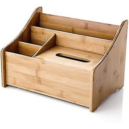 Bambus Skrivebords Fjernbetjening Opbevaringsboks Vævsæske