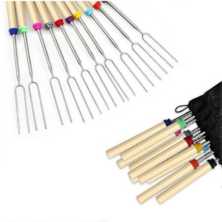 Storpack BBQ Marshmallow Grillpinnar Teleskopisk Gaffel Trähandtag (PA)