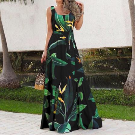 Kvinnor Ärmlösa Maxiklänningar Print Sommar Beach Sundress