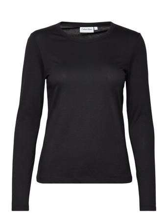 Smooth Cotton Crew Neck Tee Ls T-shirts & Tops Long-sleeved Svart Calvin Klein*Betinget Tilbud