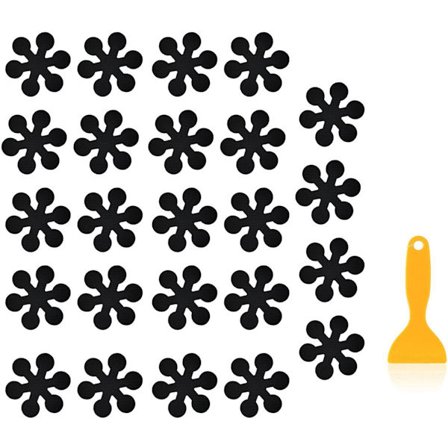 Liukumattomat tarrat, 24 kappaleen pakkaus, itseliimautuvat liukumattomat tarrat, 8 cm x 8 cm, musta lumihiutale, kaavin mukana, suihkuun/kylpyyn/