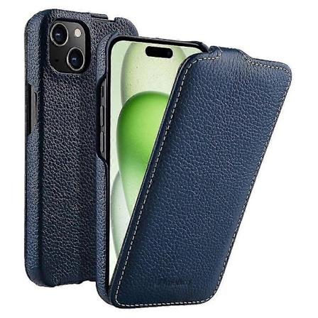 MELKCO iPhone 15 -kotelo, iskunkest v pystysuora nahkainen l pp kotelo, aito lehm nnahka + PC