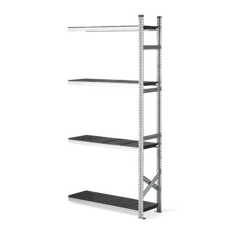 Reol påbyggseksjon med sorte plasthyller, 2500x1200x400 mm