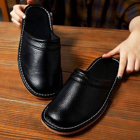 Rimelig skinntøfler herre hjemmesko vinter vanntette tøfler Unisex innendørs sko Rom gjestetøffel Mann flip flops