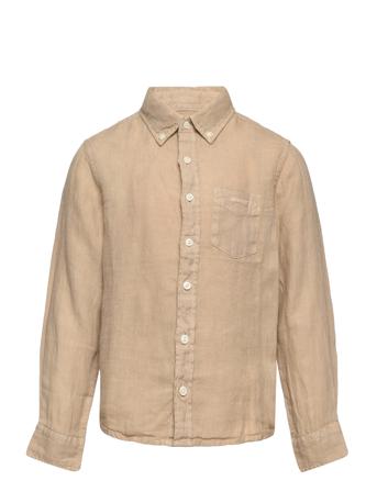 Linen Ls Bd Shirt Shirts Long-sleeved Shirts Beige GANT*Betinget Tilbud