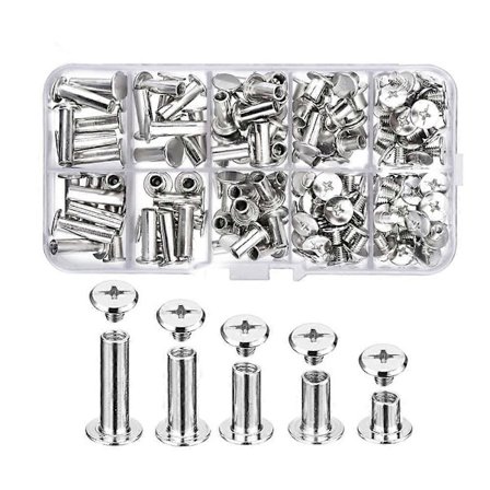 80 Sett Chicago Skruer 5 Størrelser 6 10 12 15 18mm Bindeskruer Nagler, for Lær, Bokbinding [DB]