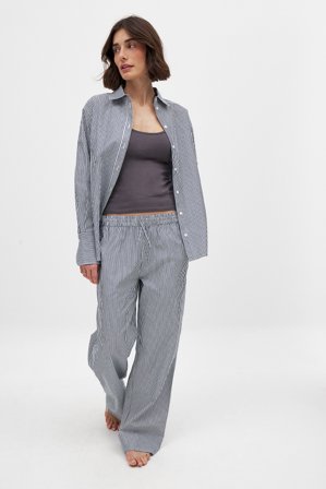 NA-KD Vida byxor i bomull med elastisk midja - Randiga byxor - Marinblå/Randig - EU 40