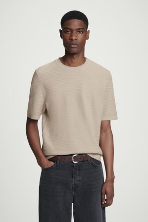 COS Men's Textured Knitted Cotton T-Shirt in Beige