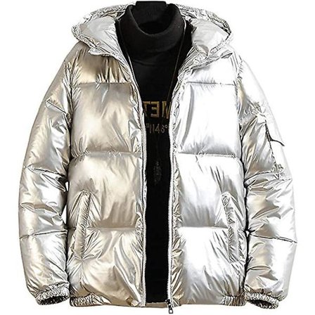 Casual hettejakke for menn med full glidelås, metallisk skinnende kort dunjakke