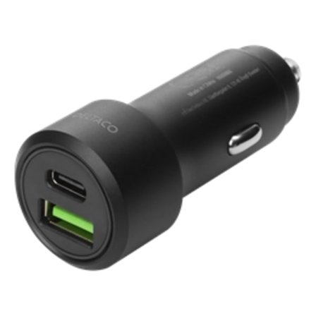 DELTACO Billaddare 12/24V, 1x USB-C, PD 18 W, 1x USB-A, 18 W, 36W, svart
