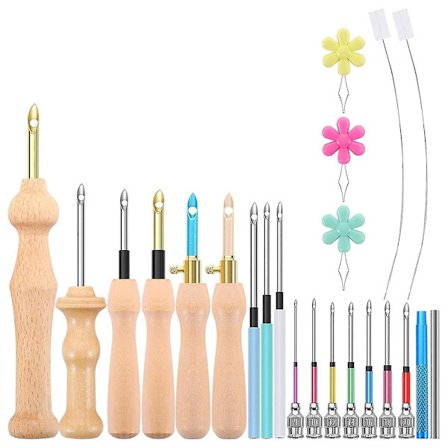 23 stk Punch Needle Kit, træ Punch Nåle Sæt Justerbar Til Voksne Begynderbroderi