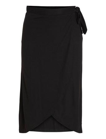 Vimo Y Wrap Midi Skirt Knælang Nederdel Sort Vila