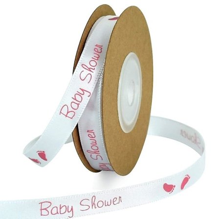 Babyflicka fötter tryck baby shower satinband rosa 3/8 tum 10 yards för hårbågar krans födelsedag baby shower(rosa)