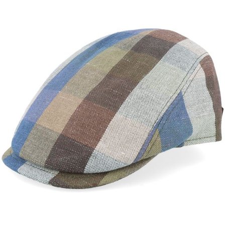 MJM Hats - Multi flatcap Keps - Bang 41 Linen/Cotton Blue Check Flat Cap @ Hatstore