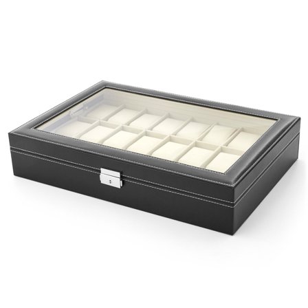 Black Faux Leather Case - 24 Watches for Men - Watch boxes