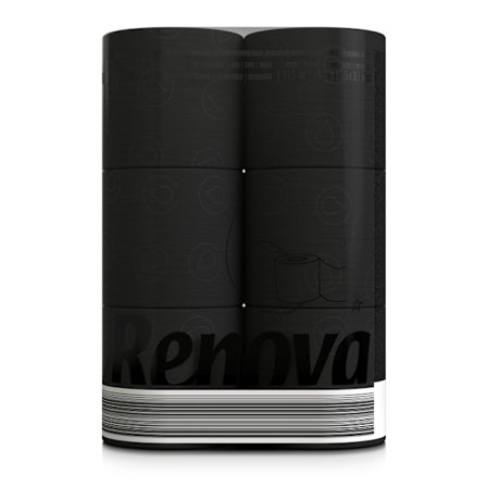 Renova Musta WC-Paperi Hajustettu 16.1m 3-Kerros 140 Arkkia 6 Rullaa