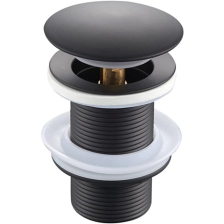 Allecto Plus - Universell pop-up bunnventil uten overløp - Matt svart - Slisse - For vask og servant