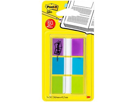 Post-it Indexflikar med hylshållare, medium, 25,4 x 43,2 mm, olika färger, 3 x 20-pack - Lyreco - Kontorsmaterial - Indexflikar och märkflikar - 
