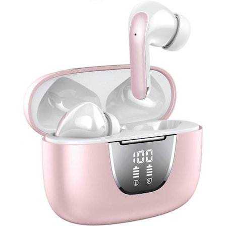 Trådløse Bluetooth-hovedtelefoner, opladningsetui med strømindikator, IPX5 vandtætte trådløse hovedtelefoner med dobbelt mikrofon til telefon, gaming,