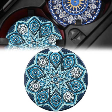 Bilunderlägg för drycker Absorberande Mandala Keramiska Bilmuggshållare Underlägg Med Ett Fingerhål Håll Bilen Ren Bilglashållare| |
