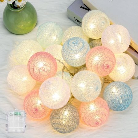 Bomullsboll Ljusslinga Batteridriven - 3 M 20 LED Boll Ljusslinga Inomhus Vägglampa Julbelysning Dekoration