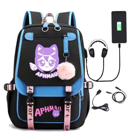 Aphmau reppu lapsille, reppuja, reppu USB-portilla, 1 kpl, sininen, 3 bl 3