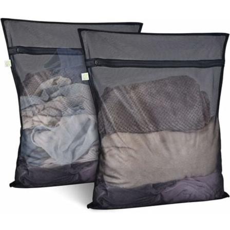 Extra Stort Tvättenät för Tvätt (60x60cm), Set med 2 Nätväskor med Blixtlås för Delikata Kläder, Blusar och Skjortor – Svart