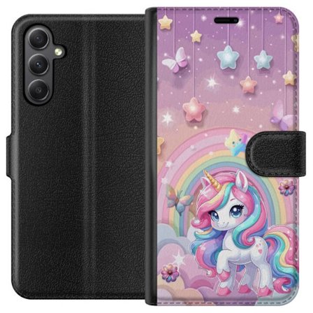 Kompatibel Tegnebogsetui til Samsung Galaxy S23 FE Magisk enhjørning med regnbue manke, stjerner og sommerfugle mod en pastelfarvet himmel med skyer