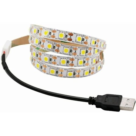 5v USB LED Strip Lys Hvidt TV Baggrundsbelysning Lampe Selvklæbende Fleksibel Tape Ledning (varm hvid-1m 60LED'er)