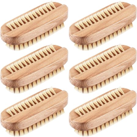 Sæt med 6 træneglebørster, dobbeltsidede neglerensebørster med træhåndtag, neglebørste