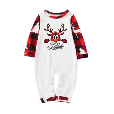 Julpyjamas för familjen med matchande rutigt mönster och älgtryck - Julkläder för hemmet Baby S