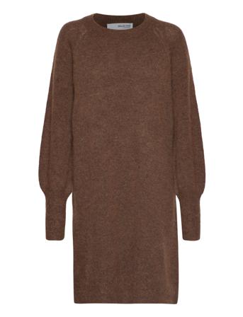 Slflulu Ls Knit Dress O-Neck Brown Selected Femme