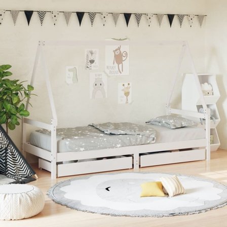 VidaXl Sängram För Barnsäng M. Lådor 80X200 Cm Massiv Furu Vit - Litenleker