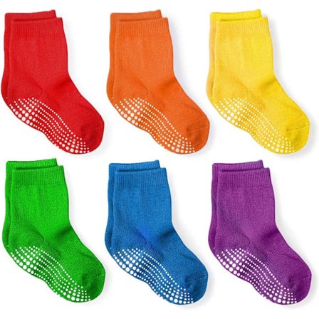 Sportstrumpor i bomull med halkskydd - 6 par - Baby Småbarn Spädbarn Nyfödd Barn Pojke Flicka (Regnbåge, 12-36 månader)
