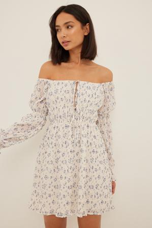 NA-KD Trend Robe structurée lacée sur le devant - Robes à volants - Flower - EU 34