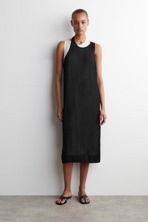 COS Frauen Mehrlagiges Strickkleid In Midilänge in Schwarz