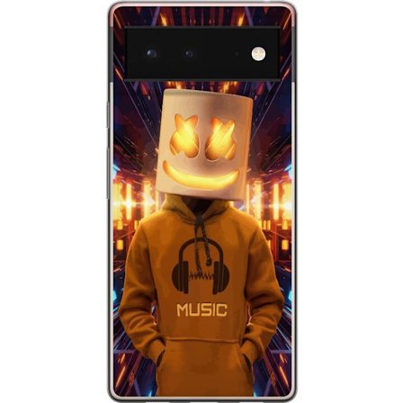 Kompatibelt Mobilskal till Google Google Pixel 6 DJ-figur med lysande hjälm och hoodie i futuristisk musikmiljö med neonljus.