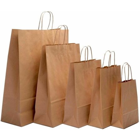 50 x Keskikokoinen paperikassi kahvalla, ruskea väri, SOS-malli, pyöreä kahva, kierrätettävät paperikassit (50 x Ruskea (M) 22 x 10 x 24 cm)