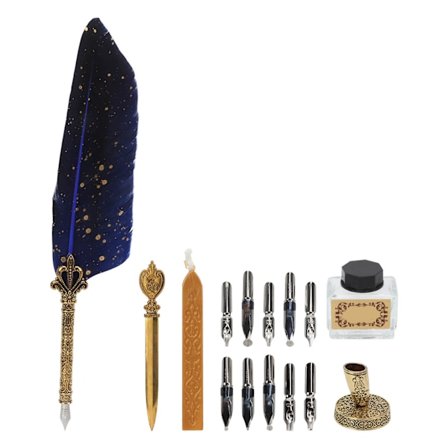 Fjäderpenna Set Utsökt Retro Smoothing Writing Fjäderpenna Kalligrafi Penna Kit med Flera Utbytbara Spetsar Blå