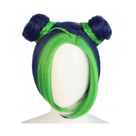 Mörkblå Cyan blandad färg Double Bun Braid Bang Cosplay Peruk Anime Girl-Jojo Bizarre Adventure Peruk för Comic Con - Grön