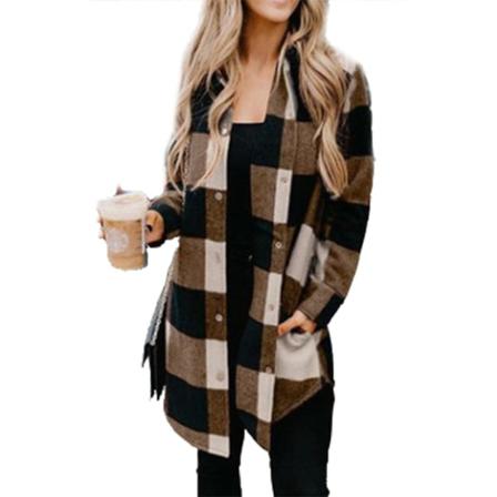 Dam Långärmad Casual Longline Coat Oversized Höstpläd C