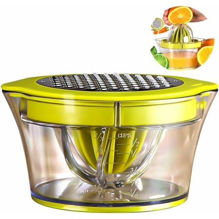 Multifunktionel manuel citruspresser, 4 i 1 juicer til appelsiner, citroner, citrusfrugter, med 2 pressere, graveret måling 400 ml