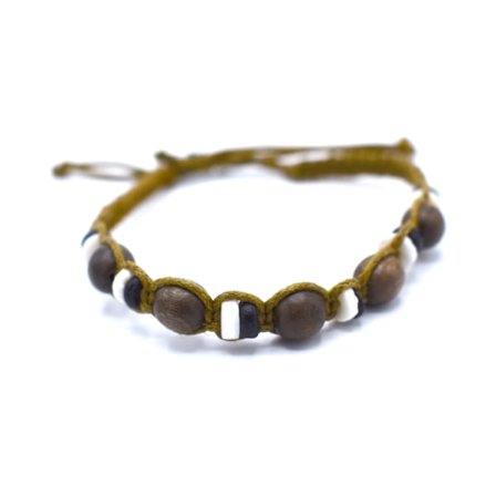 Perlearmbånd med brune, svarte og hvite perler