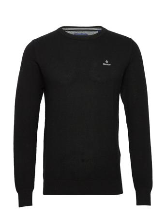 Cotton Pique C-Neck Neulepaita Pyöreä Kaula-aukko Musta GANT